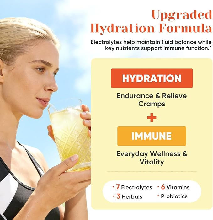 Venture Pal 2-in-1 Hydration + Immune Electrolytes Powder Packets with 7 Electrolytes & 6 Vitamins, Elderberry, Turmeric, Echinacea | Liquid Daily IV Drink Mix | Sugar Free | Keto Friendly, 16 Sticks