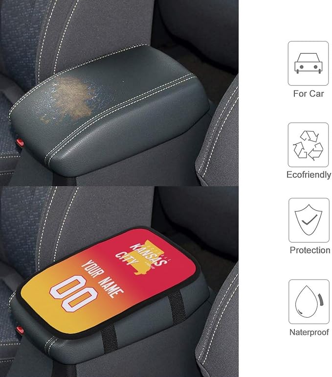 Custom Football Car Armrest Covers Universal Auto Center Console Pad Car handrail Box Cushion Personalized Add Name & Number Fans Gift Fit Suit for SUV Truck Sedan Van