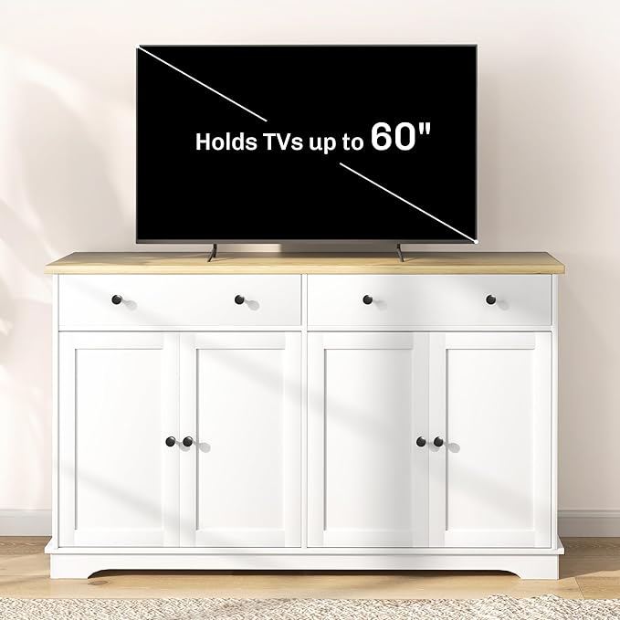 HOMCOM Sideboard Buffet Cabinet with Storage, 55" Modern Kitchen Cabinet with 4 Doors, 2 Drawers and 2 Adjustable Shelves, Coffee Bar Cabinet, White