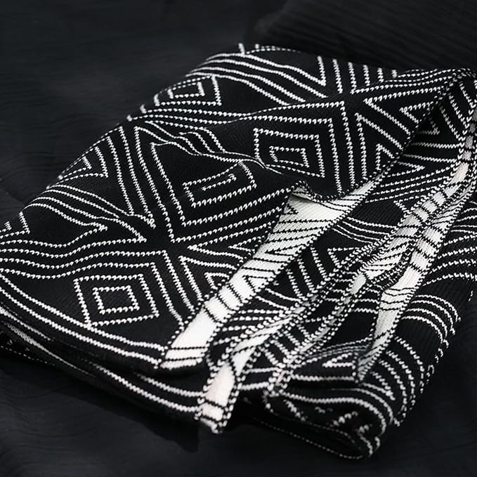 Black and White Throw Blankets Queen Size, Knitted Modern Patterned Throw Blanket, Soft Lightweight Woven Throw Blanket for Sofa Couch Bed and Living Room, Black&White (60x80 Inch)
