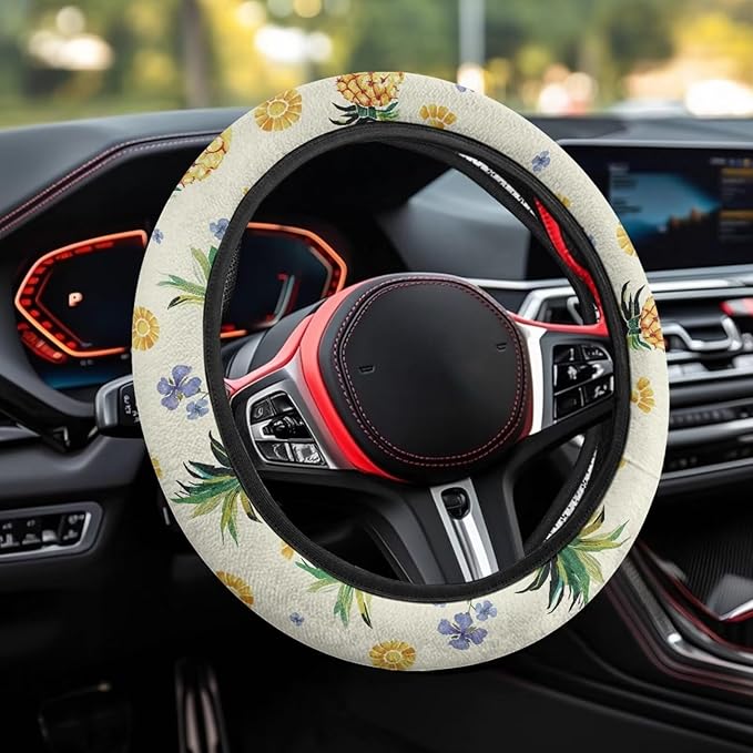 AFPANQZ Pineapple Print Car Steering Wheel Cover Sweat Absorption Safe Driving, Anti-Slip Steering Wheel Protector No Smell Fashion Machine Washable Universal