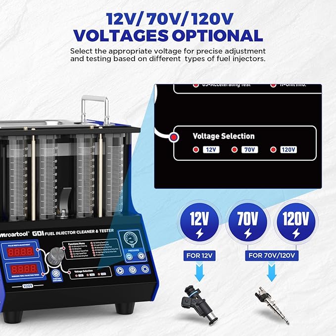 MR CARTOOL V209 GDI Fuel Injector Cleaner Machine, 110V 4-Cylinders Heated Ultrasonic Injector Cleaner Kit with 10 Functions, Gasoline Fuel Injector Tester for Car Motorcycle EFI/FSI Injectors