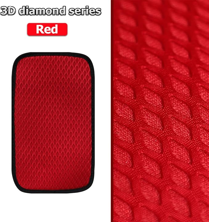 Car Center Console Cover, Anti-Slip Breathable All Seasons Automotive Mesh Armrest Box Pad Cover for Comfortable Support, Vehicle Interior Decor Universal for SUV, Truck, RV（Red）