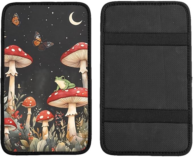 Universal Car Center Console Cushion Pad, Frog Red Mushroom Soft Waterproof Car Center Console Cover Auto Armrest Seat Box Cover Protector for Most Vehicle SUV Truck Car