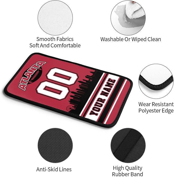 Custom Atlanta Car Armrest Covers Personalized Football Style with Name Number Customized Auto Center Console Pad Car Handrail Box Cushion for Most Vehicle Decor Accessories, Fans Gift