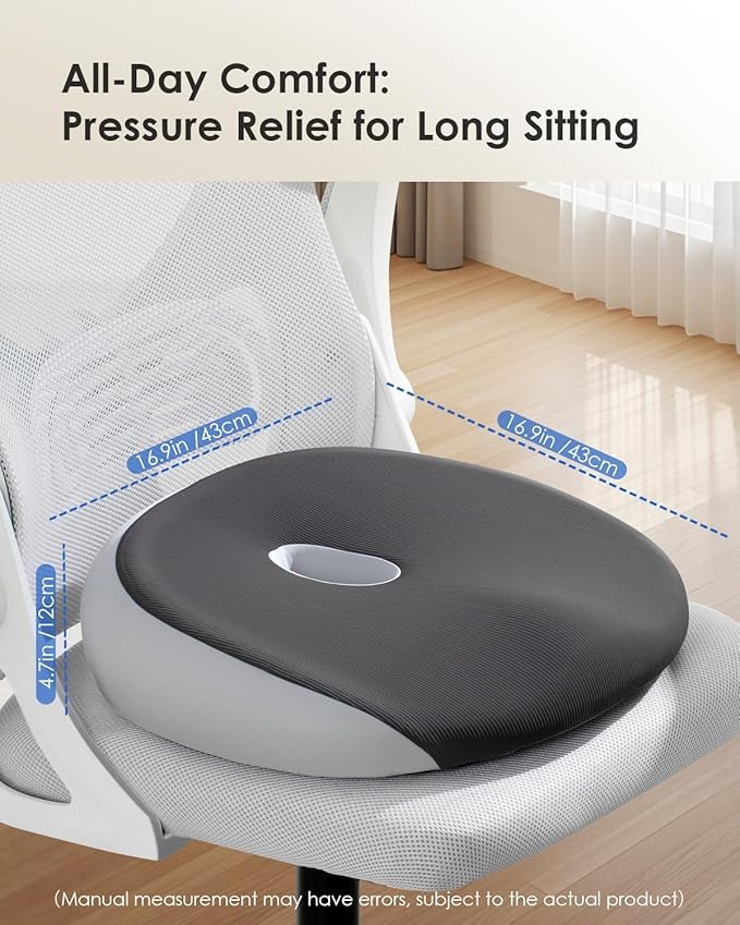 FLORICH Large Car Seat Cushion for Long Sitting, Ergonomic Memory Foam Driving Seat Cushion for Back & Sciatica Pain Relief, Non-Slip Washable Seat Cushion for Car, Driver, Office-Gray