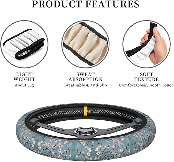Almond Art Pattern Universal Fit Steering Wheel Cover for Car, Truck, and SUV, Durable Steering Wheel Protection