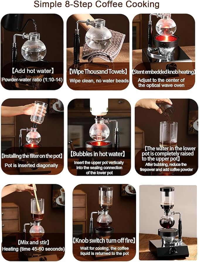 Vacuum Siphon Coffee Maker, Siphon Coffee Maker With Halogen Lamp Heater, Durable Glass, endure temperature extremes crack resistance & Adjustment Temperature for home and professional cafe