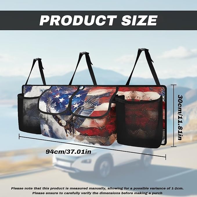 Eagle America Flag Car Trunk Organizer, Hanging Seat Back Storage Organizer with Large Pockets, Space-Saving Backseat Car Organizer, Large Capacity Collapsible Bag for Most Vehicles