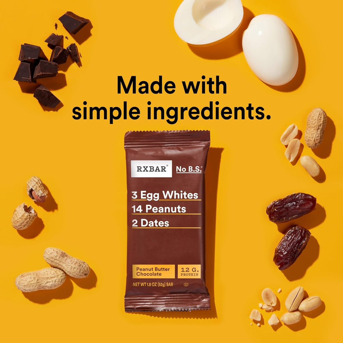 RXBAR Protein Bars, Protein Snack, Snack Bars, Peanut Butter Chocolate, 22oz Box (12 Count)
