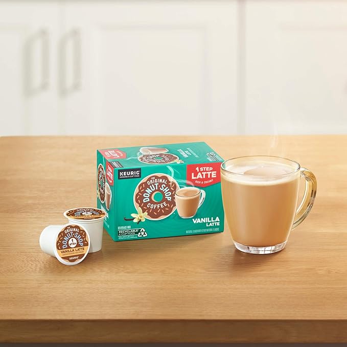 The Original Donut Shop Vanilla One-Step Latte, Single Serve Coffee K-Cup Pod, Flavored Coffee, 60 Count (6 Packs of 10)