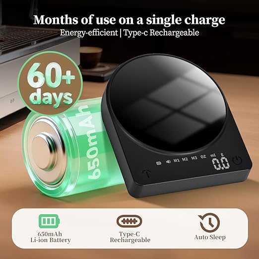 Coffee Scale with Timer 0.1g Precision Mini Espresso Scale Rechargeable Digital Scale for Pour Over,French Press,Drip Coffee,Espresso and Coffee Beans Weighing,Professional Barista Tool
