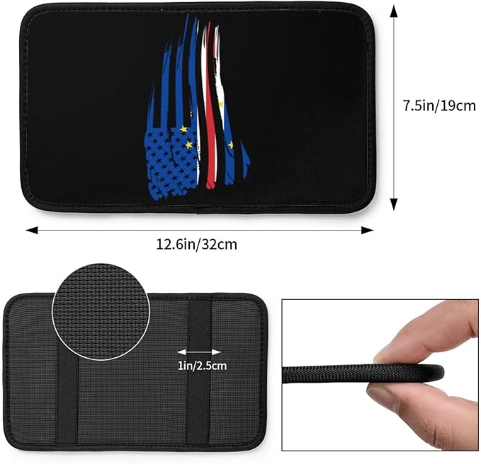 America Flag and Cape Verde Verdean Flag Car Armrest Pads Auto Seat Handrail Box Decoration Cushion Fit for Most Vehicles Accessories, Universal Car Center Console Cover Pad Protector Funny Design