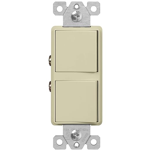 ENERLITES Double Paddle Rocker Combination Decorator Switch, Ground Terminal, Copper Wires Only, Single Pole or 3-Way, Residential/Commercial Grade, 15A 120-277VAC, 62835-I, Ivory