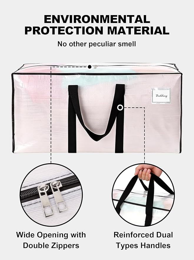 HOMESURE Supports 200lbs Heavy Duty Moving Bags - Strong Zipper & Wrap-Around Handles - Water-Resistant Storage Totes, Durable Alternative to Moving Boxes - 8 Pack - Semi-Transparent