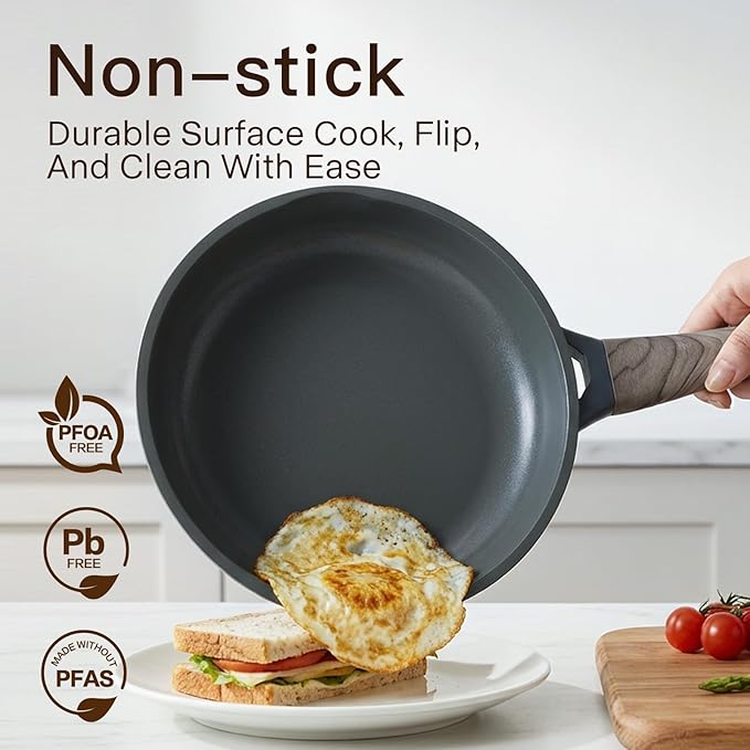 USELUCK Pots and Pans Set Nonstick 22 Pcs, Ceramic cookware set Non-Toxic CoatingGray Granite Kitchen Cookware Set, Induction Kitchen Cooking Set w/Frying Pans & Glass Lids, PFOS & PFOA Free