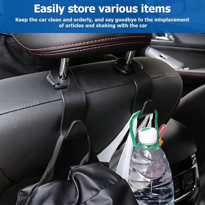 Car Back Seat Headrest Hooks, 4PCS Vehicle Backseat Storage Organizer Hanger, Multifunctional Auto Headrest Hidden Hook Universal for Handbag Purse Backpacks Bags (Light Blue)