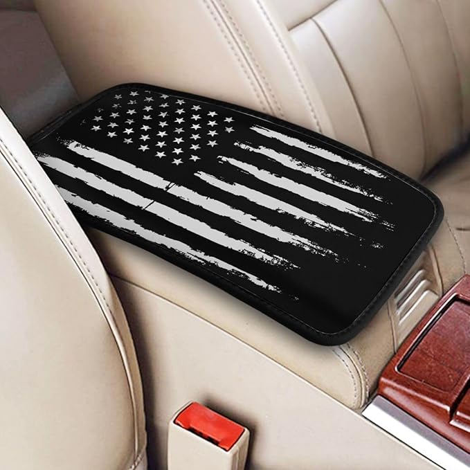 Vintage Black American Flag Car Armrest Cover Auto Center Console Pad Soft Car Armrest Cushion Handrail Box Universal Decoration Cushion