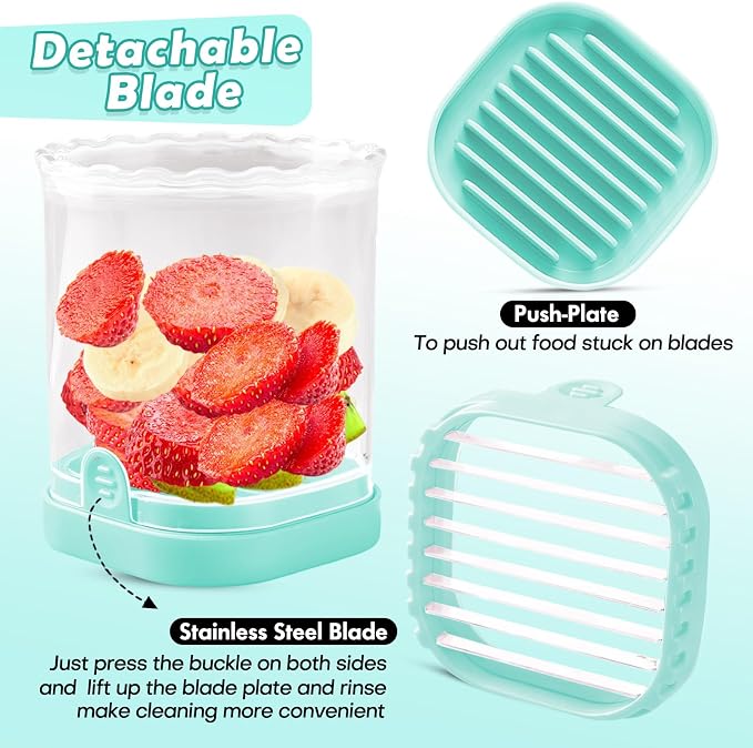 Creative Strawberry & Fruit Slicer - Detachable Cutter with Push Plate (Pale Turquoise)