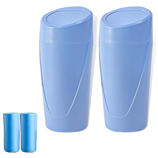 Car Trash Can Bin with Lid - 2 Packs Car Trash Bin-car Trash Can Cup Holder-Mini Trash Garbage Can with 30pcs Small Trash Bags-Car Organizer Storage for Front Back Seat Accessories (Blue)