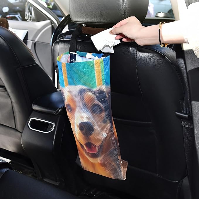ALAZA Hanging Car Trash Bags Garbage Bag Trash Can for Back Seat Small Dog 3 Washable Storage Bag Retractable 2 Pack