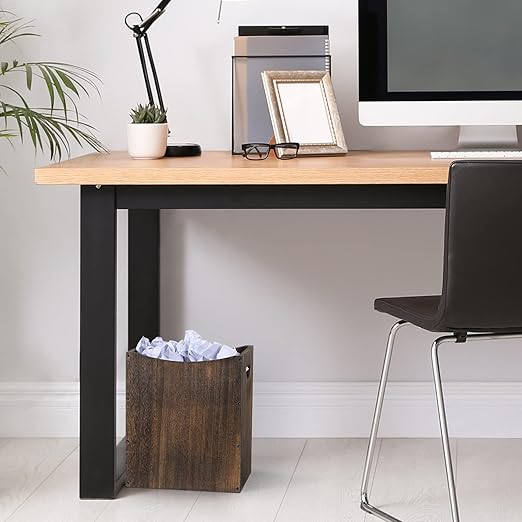 Vrisa Wood Trash Can 5.3 Gallon Office Wastebasket Farmhouse Rectangular Garbage Can with Built-in Handles Small Trash Can for Bedroom Office Kitchen Bathroom Under Desk Large Storage