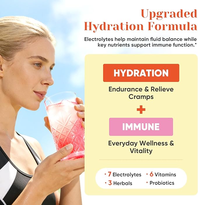 Venture Pal 2-in-1 Hydration + Immune Electrolytes Powder Packets with 7 Electrolytes & 6 Vitamins, Elderberry, Turmeric, Echinacea | Liquid Daily IV Drink Mix | Sugar Free | Keto Friendly, 16 Sticks