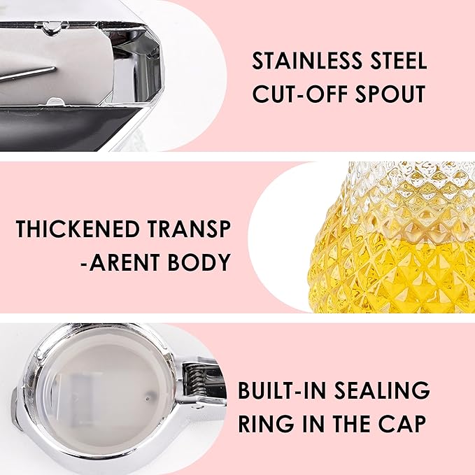 8.45 Oz Syrup Dispenser, Oil Dispenser Bottle with Non-Slip Handle, Reusable Syrup Bottle for Kitchen, No-Drip Pourers for Maple Syrup, Honey, Sirop (Transparent)