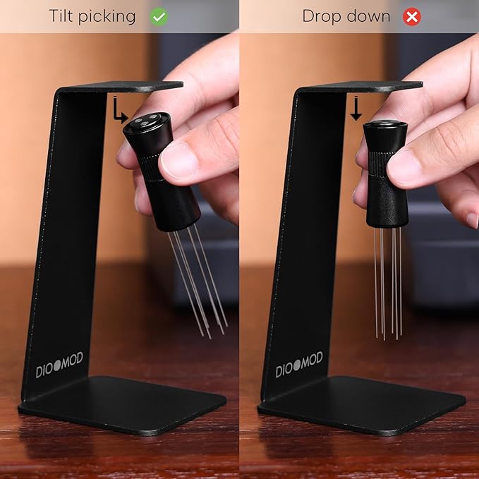 Espresso WDT Tool with Magnetic Stand, Adjustable Range Coffee Needle Stirrer, 304 Stainless Steel 6 Needles 0.4mm with 6 Extra Needles, Black