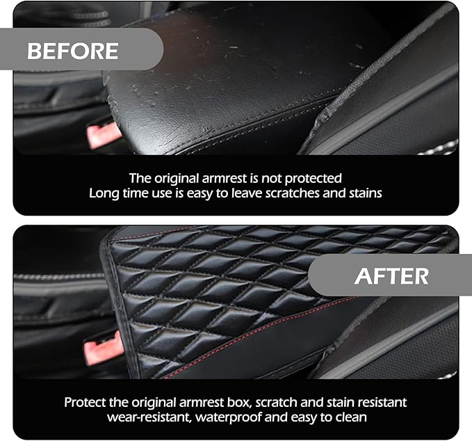 Car Center Console Cover, Leather Waterproof Car Armrest Cover Cushion, Auto Center Console Cushion Pad, Auto Interior Accessories for Most Vehicle, SUV, Truck (Black)