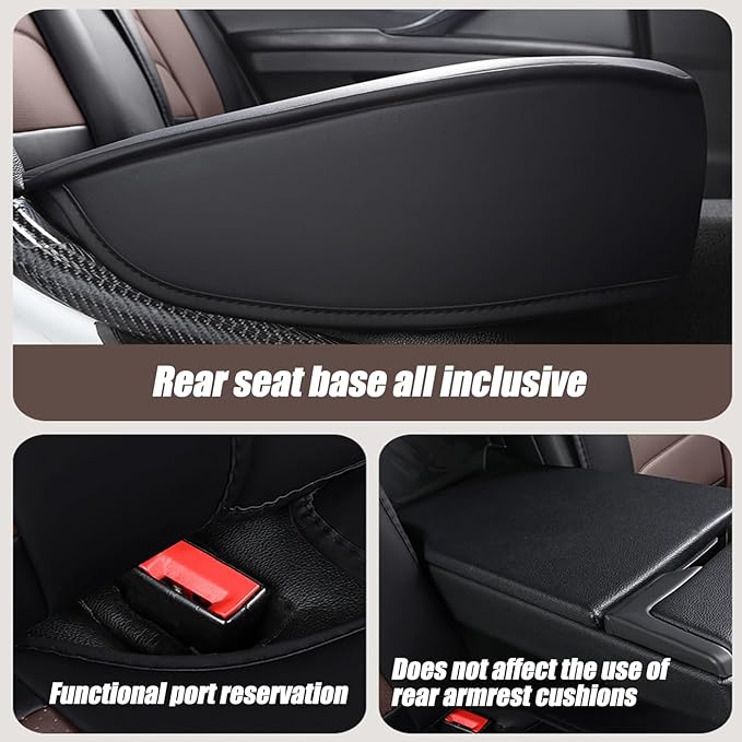 Universal 5 Seats Car Seat Cover, Fit for Most Cars, Nappa Leather Car Seat Cushion Super Breathable, Storage Bags, All Season, Car Seat Covers Full Set 3D Foam Back Support, Black Ash