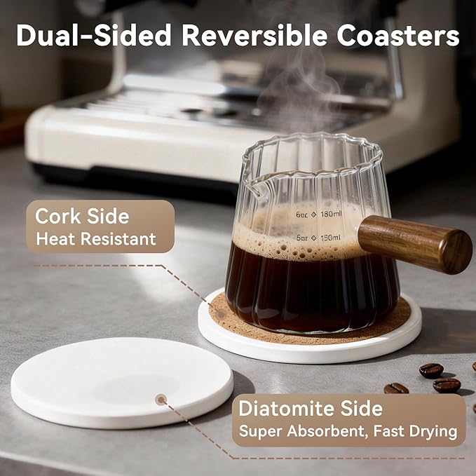 Glass Measuring Cup 6OZ, Espresso Accessories, Expresso Shots Cup, Espresso Shot Glass with V-Shaped Mouth, Ribbed Milk Frothing Pitcher, coffee Espresso Cup (Glass Handle)