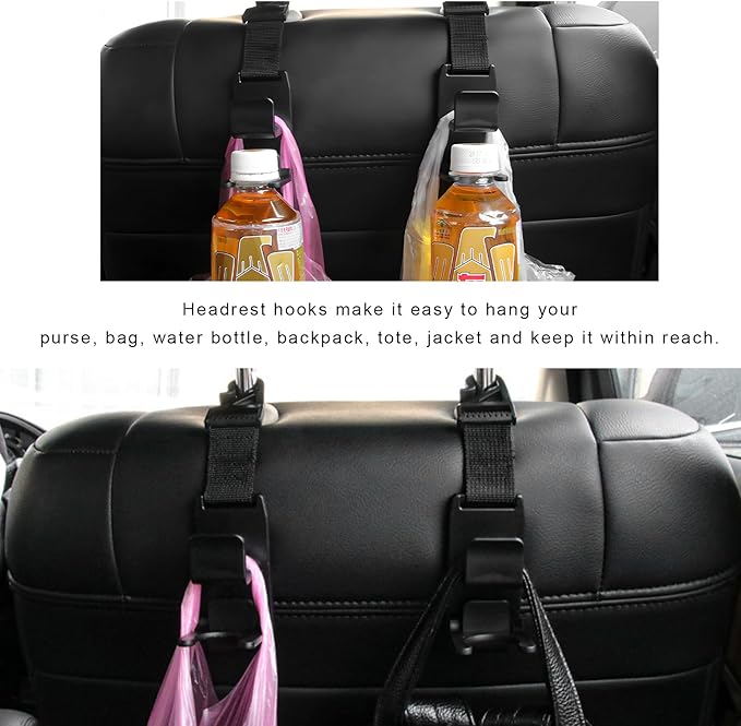 2 PCS Car Seat Headrest Hook, Strong Vehicle Headrest Hook Backseat Hanging Storage Holder, Auto Backseat Hanger Storage Organizer for Handbags Coats Purses Grocery Bags