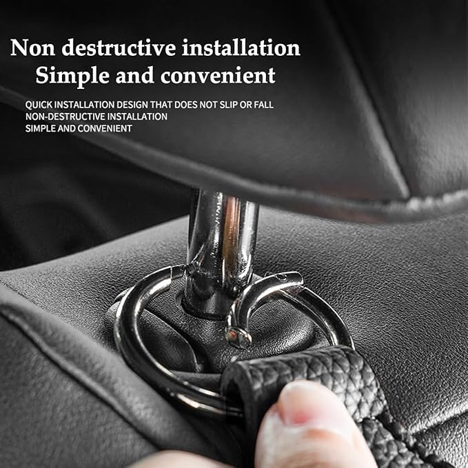 Car Seat Headrest Hook, Leather Metal Dual Hook Vehicle Seat Back Storage Hanger Holder for Purses Coats Handbags, Automotive Backseat Organizer, Universal for Sedan Truck SUV (Grey)