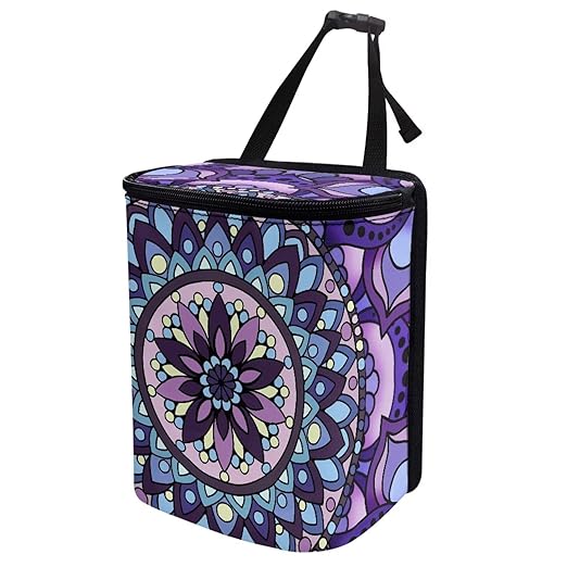 KEIAHUAN Mandala Pattern Hanging Car Trach Can for Back Seat Car Garbage Bag with Lid Easy to Clean Multipurpose Vehicle Garbage Bin for SUV Truck RV Camping