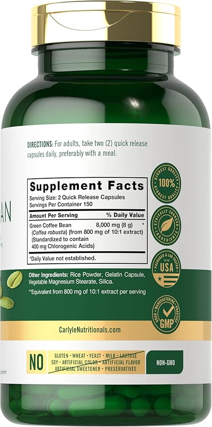 Carlyle Green Coffee Bean Extract | 300 Capsules | Non-GMO and Gluten Free Formula | Traditional Herb Supplement