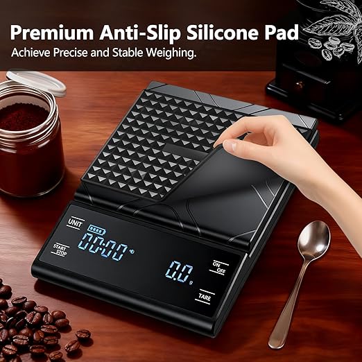 Coffee Scale High Precision 3kg/0.1g Coffee Scale with Timer Food Scale Kitchen Scale Backlit LCD for Espresso, Pour Over & Drip Brewing,Coffee Bar Accessories Rechargeable Includes Batteries(Black)