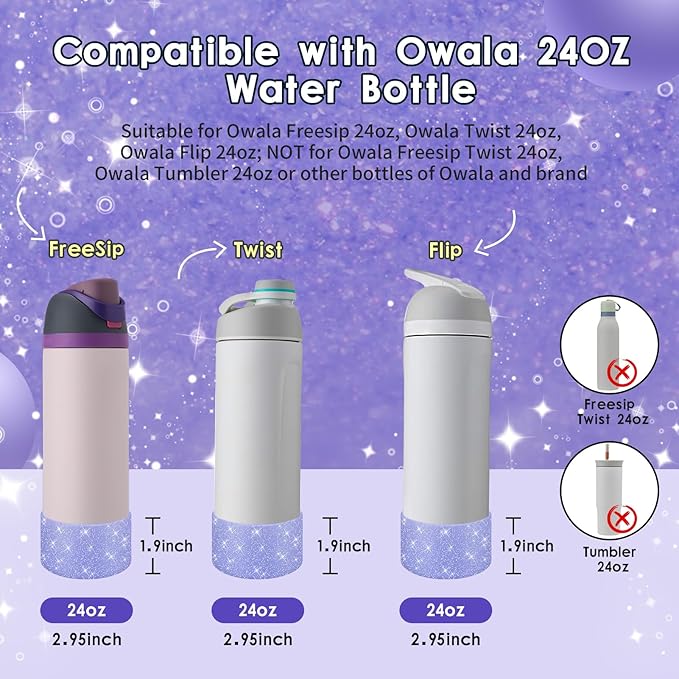 Protective Glitter Silicone Boot Compatible with Owala 24oz 32oz 40oz, Bling Cup Sleeve Bottom Bumper Cover Compatible with Owala FreeSip, Twist, or Flip Stainless Steel Water Bottles