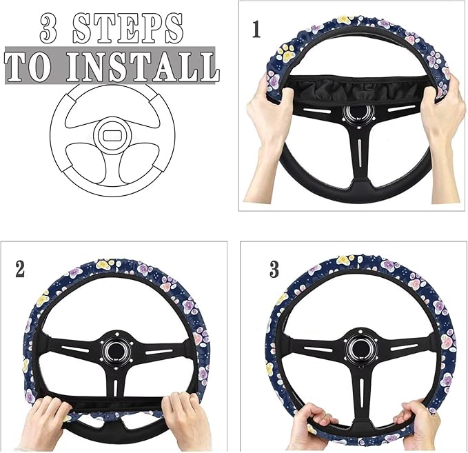 AFPANQZ Purple Yellow Paw Steering Wheel Cover for Cars Universal Fit 14 to 15 inch, Car SUV Sedans Accessories Steering Wheel Protection Sweat Absorption