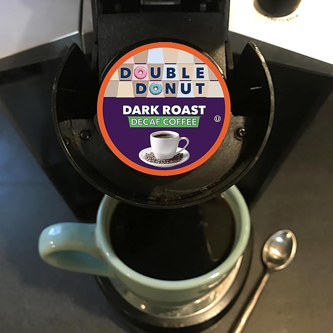 Double Donut Coffee Decaf Dark Roast Coffee Pods, Extra Bold Blend Coffee, Single Serve Coffee For Keurig K Cups Machines, Decaf Dark Roast Coffee in Recyclable Pods, 80 Count