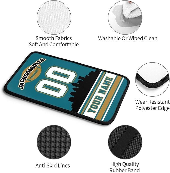 Custom Jacksonville Car Armrest Covers Personalized Football Style with Name Number Customized Auto Center Console Pad Car Handrail Box Cushion for Most Vehicle Decor Accessories, Fans Gift