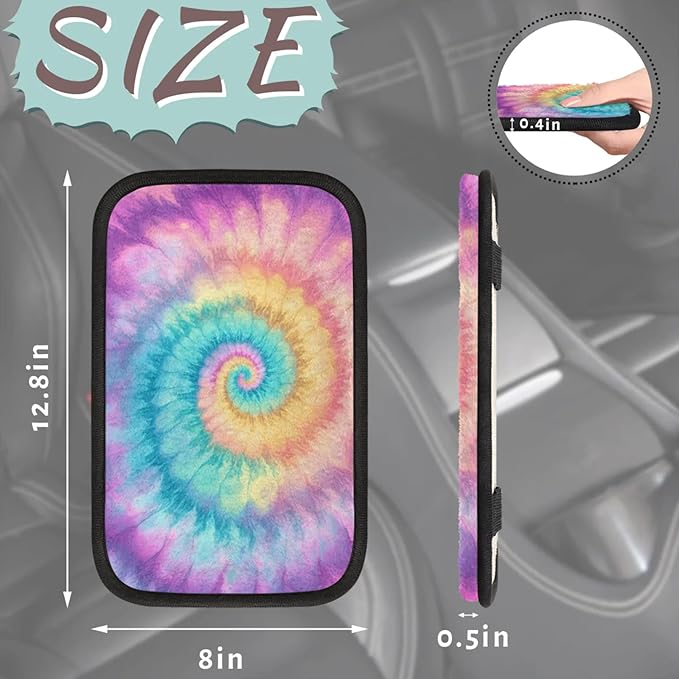 Pink Purple Tie Dye Center Console Cover Pad Car Spiral Blue Orange Armrest Box Mat Truck Comfort Memory Foam Arm Rest Cushion Car Accessories Universal Fit 13x8 Inch