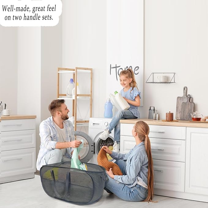 Extra Large Mesh Pop Up Laundry Hamper 2 Pack,100L Collapsible Laundry Baskets, Dirty Clothes Hamper with Reinforced Handles, Folding Hampers for Travel, Nursery, Dorm or Home. Black