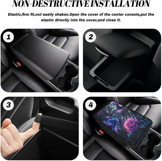 Dreaweet Hummingbird Rose Center Console Cover Fashion Car Accessories for Women,Car Console Covers with Pockets,Universal Armrest Cover Soft Comfy Arm Rest Pad for SUV Truck Van