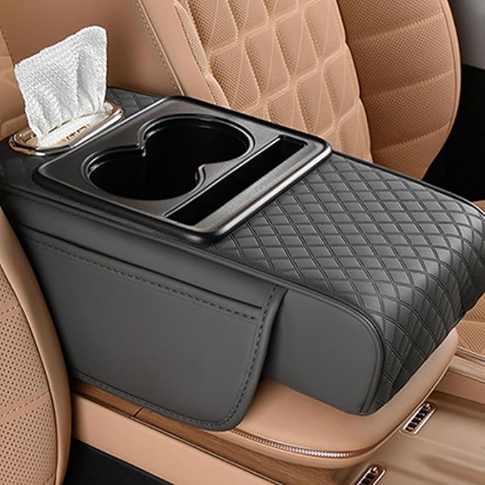 Car Armrest Cushion for Ford Focus I Sedan 1998-2001 2002 2003 2004 2005, Car Center Console Cover Armrest Pad with Cup Holder and Tissue Box, Car Accessories,Black