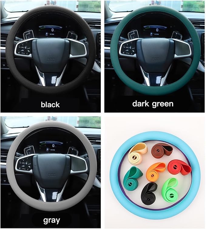 Cool Non-Slip Silicone Steering Wheel Protector, Car Steering Wheel Protective Cover, Non-Slip Car Steering Wheel Cover, Universal Fit Easy to Clean Steering Wheel Cover (deep Green),rzx123