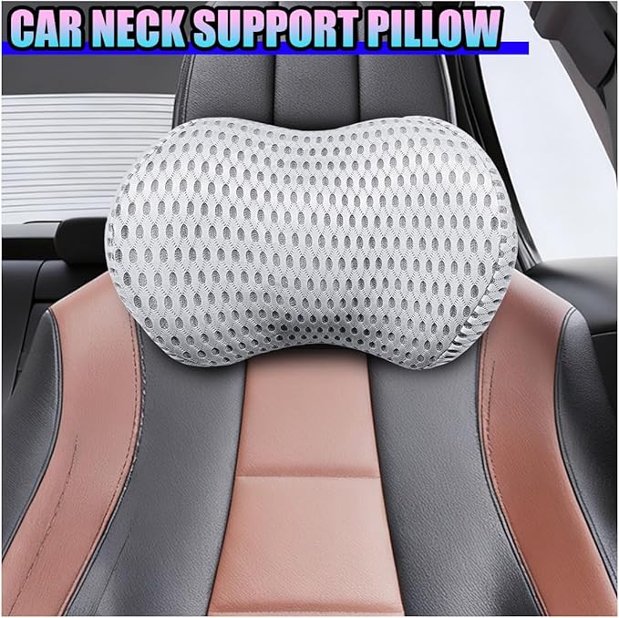 Ergonomic Memory Foam Car Neck Pillow with Adjustable Strap & Machine-Washable Cover - Long-Lasting Support for Long Drives & Office Use(Gray)