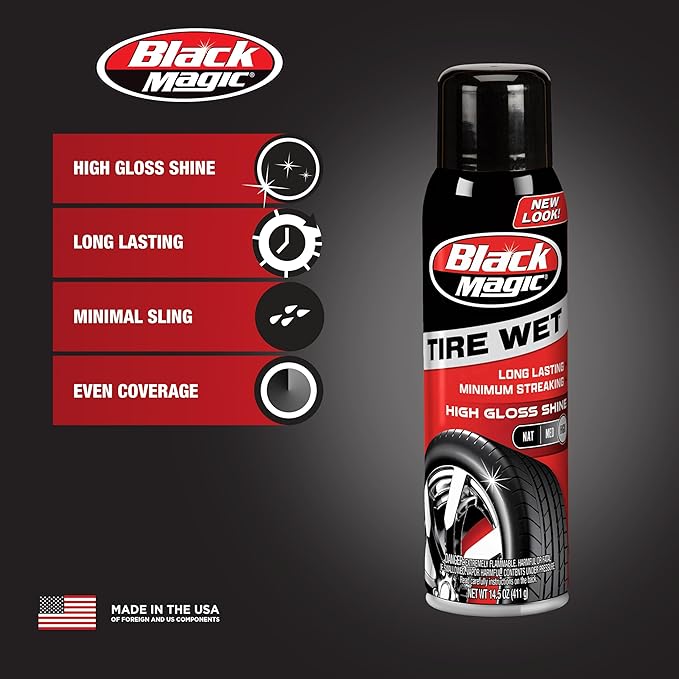 Black Magic BC23220 Tire Wet Spray, 14.5 Oz. - Weather and Rinse-Resistant Formula That Leaves Tires Looking Wet, Black and Glossy With Just One Spray
