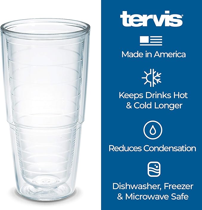 Tervis Clear & Colorful Tabletop Made in USA Double Walled Insulated Tumbler Travel Cup Keeps Drinks Cold & Hot, 24oz - 2pk, Clear and Red