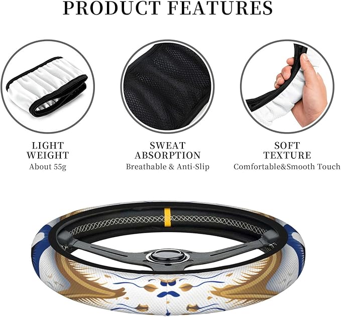 Steering Wheel Cover Polyester Thick Non-Slip Car Steering Wheel Cover Protector Universal 15 Inch, Ancient Hamsa Eye,Ethnic